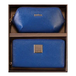Princ Leather Ženski poklon set novčanik i neseser, Plavi
