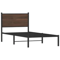 Vidaxl Kovinski posteljni okvir brez vzmetnice rjavi hrast 75x190 cm
