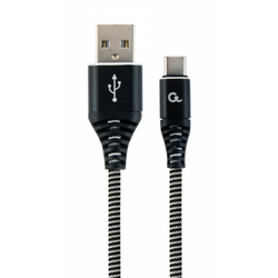 GEMBIRD CC-USB2B-AMCM-2M-BW Gembird Premium cotton braided Type-C USB charging -data cable,2m, black/white