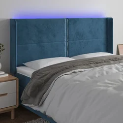 Vidaxl LED posteljno vzglavje temno modro 203x16x118/128 cm žamet