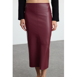Trendyol Claret Red High Waist Pencil Skirt with Fitted Slit