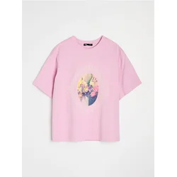 Sinsay - Pamučna majica sa cvetnim uzorkom - pastelno roze