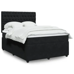 vidaXL Box spring postelja z vzmetnico črna 160x200 cm žamet