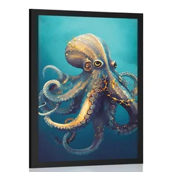 Plakat modro zlata hobotnica - 30x45 silver