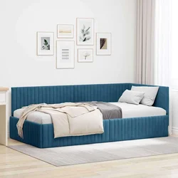 vidaXL Kotna postelja z vzglavjem Modra 100 x 200 cm Žamet