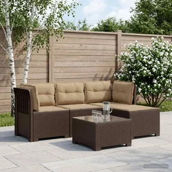 vidaXL 4-sedežna vrtna sofa z blazinami, rattan videz PP Rjava