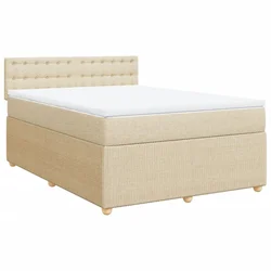 Vidaxl Box spring postelja z vzmetnico krem 160x200 cm blago
