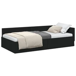 Vidaxl Kotna postelja z vzglavjem Črna 90 cm x 200 cm blago