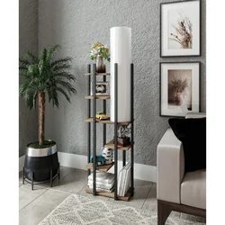 Podna lampa s6 a polica metal/drvo black white nat