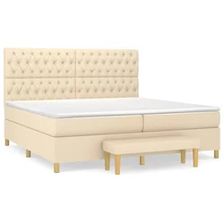 Vidaxl Box spring postelja z vzmetnico krem 200x200 cm blago