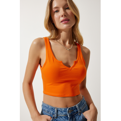 Happiness Istanbul Womens Orange Strap Crop Knitted Blouse