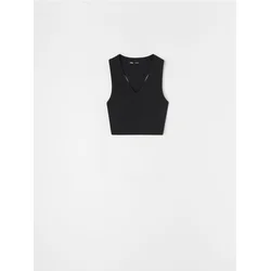Sinsay - Pamučni crop top - crno
