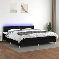 vidaXL Box spring postelja z vzmetnico LED črna 200x200 cm blago
