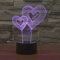 Black Cut dekorativna 3D LED lampa Purple Hearts Love