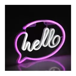 LED neonska zidna dekoracija HELLO LED/3W/3xAA USB ružičasta