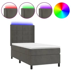 Vidaxl Box spring postelja z vzmetnico LED temno siva 90x200 cm žamet