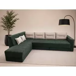 Ugaona garnitura sa visokim naslonom KRISTINA, levi ugao, 300x200, tamno zeleno/krem