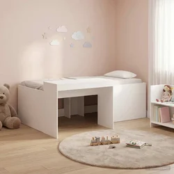 Krevet za djecu s visokim okvirom i stolom Bijela 90 x 200 cm