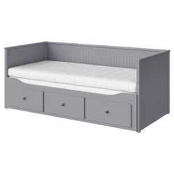 HEMNES Dnevni krevet s 3 fioke/2 dušeka, siva/Afjäll tvrdo,, 80x200 cm