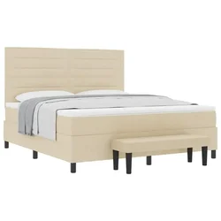 Vidaxl Postelja z vzmetnico z blazino krema 180 x 200 cm blago