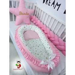 Bubamara037 Gnezdo za bebe sa karnerom Zlatna srculenca, Roze
