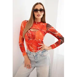 Marble pattern nude blouse red