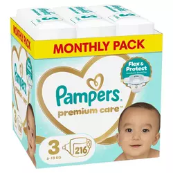Pampers pelene prem.care monthly S3 6-10kg 216kom