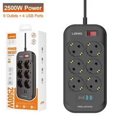 LDNIO Produzni kabl SE6403C 6 uticnica 2X USB/2X PD 2m crni