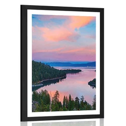 Plakat s paspartujem jezero ob sončnem zahodu - 20x30 silver