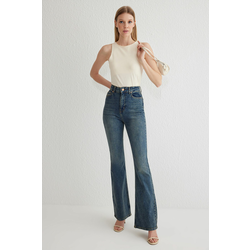 Trendyol Dark Blue High Waist Flare Jeans