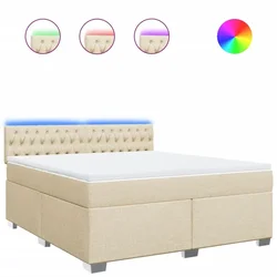 Vidaxl Box spring postelja z vzmetnico krem 180x200 cm blago