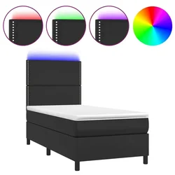 Krevet box spring s madracem LED crni 100x200cm od umjetne kože