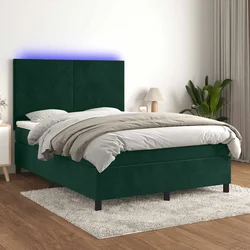 Vidaxl Box spring postelja z vzmetnico LED tem. zelena 140x200cm žamet