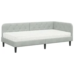 Kutni okvir kreveta Svijetlo siva 90 x 200 cm Baršun