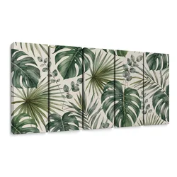 5-delna slika tropski listi v akvarelu - 100x50