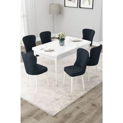 Hanah Home trpezarijski set Due, sto na razvlačenje i 6 stolica, bela ploča, antracit tkanina Babyface