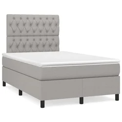 vidaXL Box spring postelja z vzmetnico LED sv. siva 120x190 cm blago
