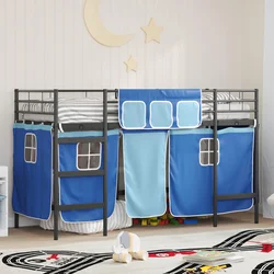 Krevet na kat za djecu s zavjesama Crna i Plava 100 x 190 cm