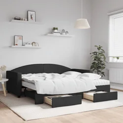 Greatstore Izvlečna dnevna postelja s predali črna 90x190 cm blago