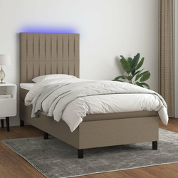 Greatstore Box spring postelja z vzmetnico LED taupe 90x190 cm blago