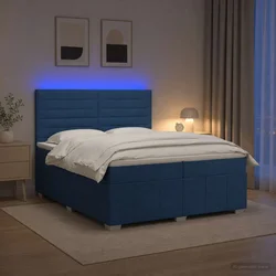 VIDAXL boxspring postelja z vzmetnico, tkanina, modra, 200×200×140,5 cm
