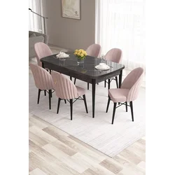 Hanah Home Set Trpezarijski sto i 6 stolica Roz, Roze-crni