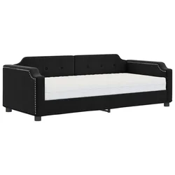 Vidaxl Dnevna postelja z vzmetnico črna 90x200 cm blago