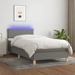 vidaXL Box spring postelja z vzmetnico LED temno siva 80x200 cm blago
