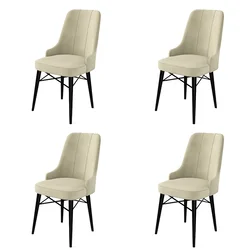 Hanah Home Set 4 trpezarijske stolice Pare Krem-Crni