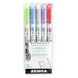 Označevalnik, komplet, 1,0/3,5 mm, dvostranski, ZEBRA Mildliner Cool & Refined, 5 barv, 5 kosov