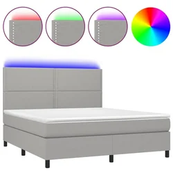 Vidaxl Box spring postelja z vzmetnico LED sv. siva 180x200 cm blago