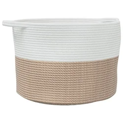 Vidaxl Košara za perilo rjava in bela O55x36 cm bombaž