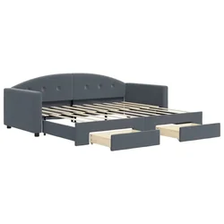 Vidaxl Izvlečna dnevna postelja s predali temno siva 90x190 cm žamet
