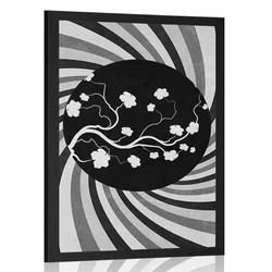 Plakat azijsko grunge ozadje v črnobeli varianti - 60x90 silver
